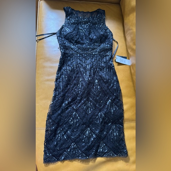 SUE WONG 2 Black Sequin embellished beaded formal cocktail evening dress - Picture 1 of 5